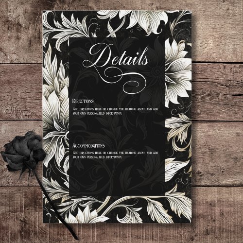 Dark Gothic Vintage Black  White Floral Damask Enclosure Card