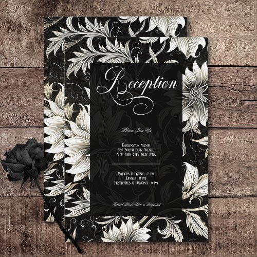 Dark Gothic Vintage Black  White Floral Damask Enclosure Card