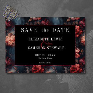 Dark Gothic Vintage Red & Pink Floral Wedding Save The Date