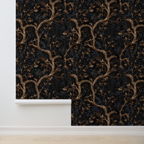 Dark Gothic Vintage Tree Mystic Vines Botanical Wallpaper