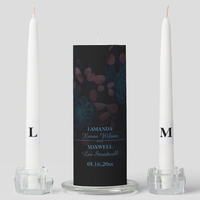 Dark Gothic Wedding Floral Handfasting Unity Candle Set (Front)