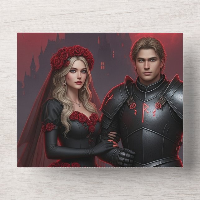 Dark Gothic Wedding Invite | Bride & Knight (Front)