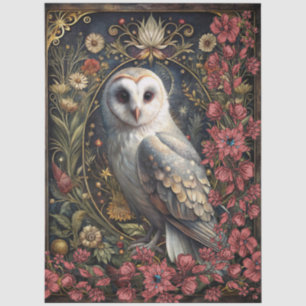 Dark Gothic White Owl Floral Abstract Art  Tissue Paper