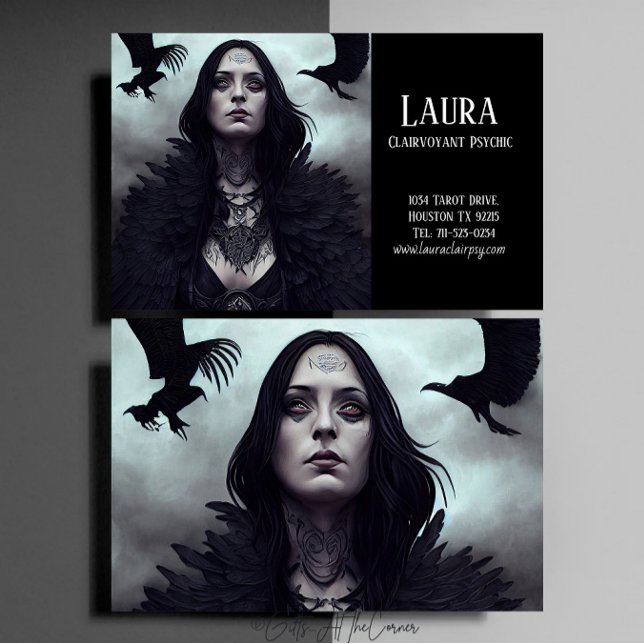 Dark Gothic Witch Crow Clairvoyant Psychic Business Card (Creator Uploaded)