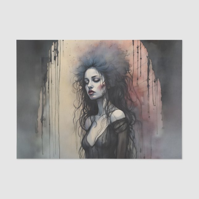 Dark Gothic Woman Portrait Moody Grunge Painterly Tissue Paper (Front)