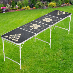 Dark Granite Stone Irish Lucky Clover WeddingCrest Beer Pong Table