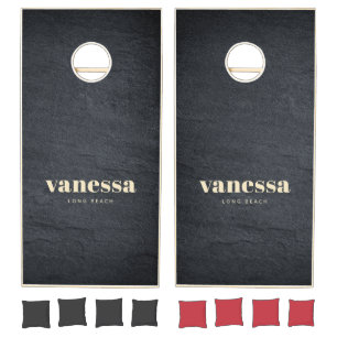 Dark Granite Stone Minimal Modern Classic Name Cornhole Set