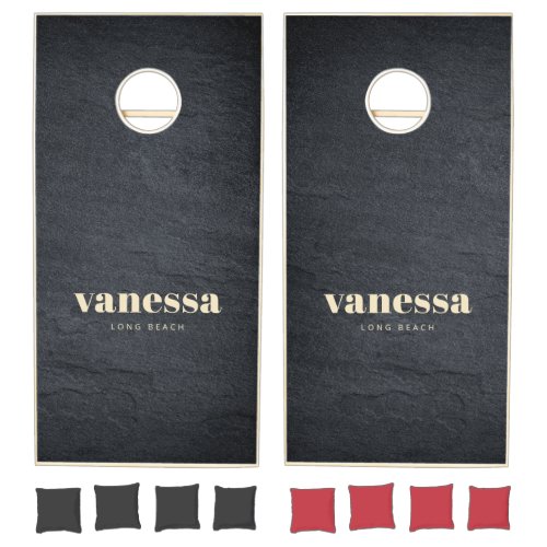 Dark Granite Stone Minimal Modern Classic Name Cornhole Set
