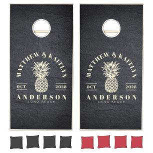 Dark Granite Stone Tropical Pineapple Wedding Cornhole Set