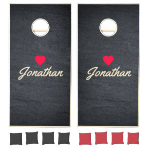 Dark Granite Stone Vintage Heart Signature Cornhole Set