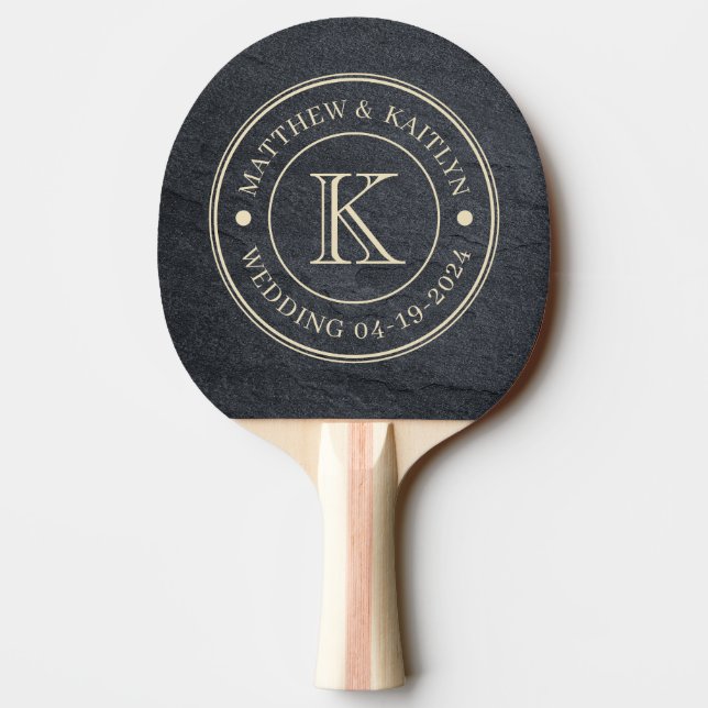 Dark Granite Stone Wedding Monogram Ping Pong Paddle (Back)