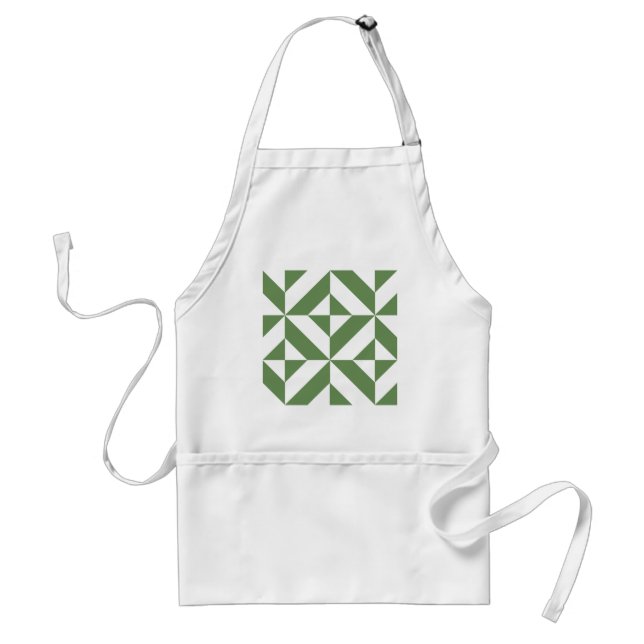 Dark Grass Green Geometric Deco Cube Pattern Adult Apron (Front)