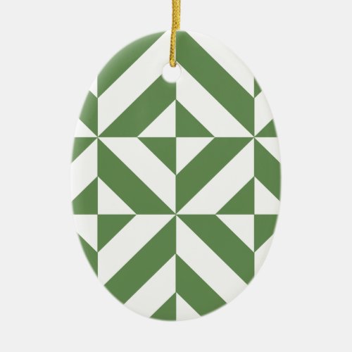 Dark Grass Green Geometric Deco Cube Pattern Ceramic Ornament