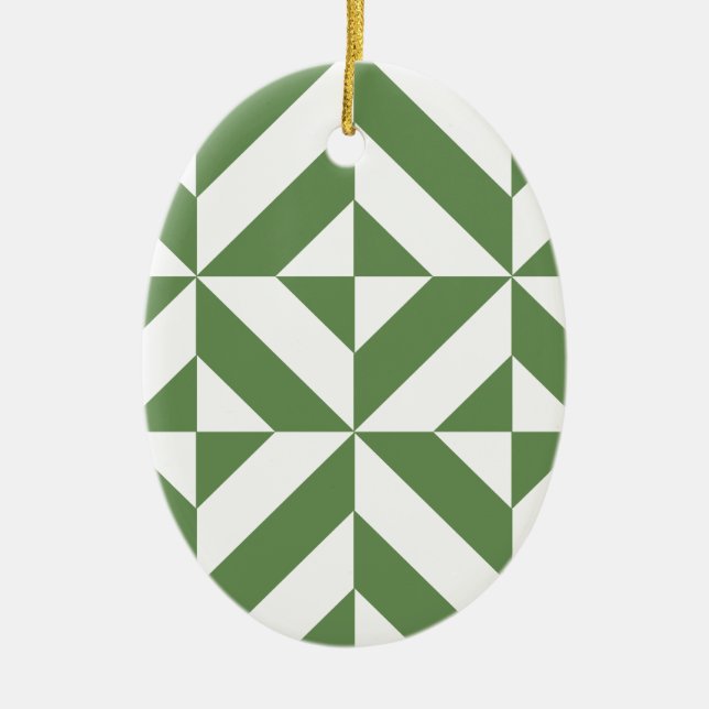 Dark Grass Green Geometric Deco Cube Pattern Ceramic Ornament (Front)