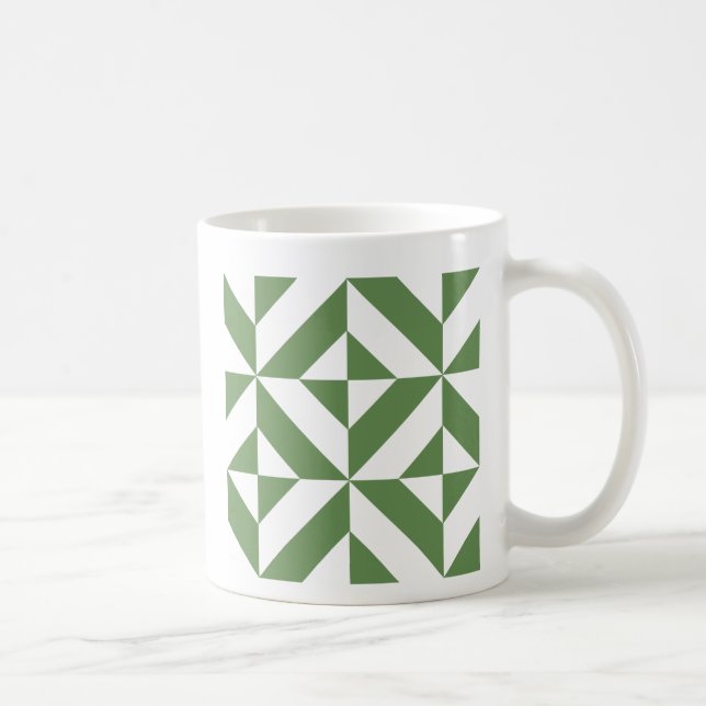 Dark Grass Green Geometric Deco Cube Pattern Coffee Mug (Right)