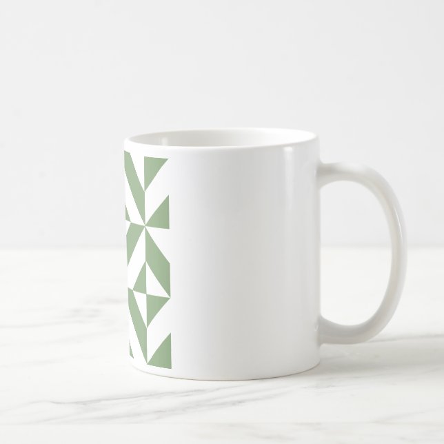 Dark Grass Green Geometric Deco Cube Pattern Coffee Mug (Right)