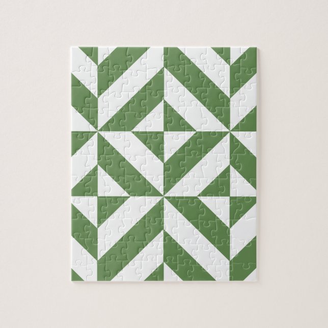 Dark Grass Green Geometric Deco Cube Pattern Jigsaw Puzzle (Vertical)
