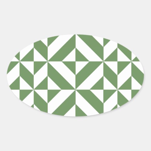 Dark Grass Green Geometric Deco Cube Pattern Oval Sticker