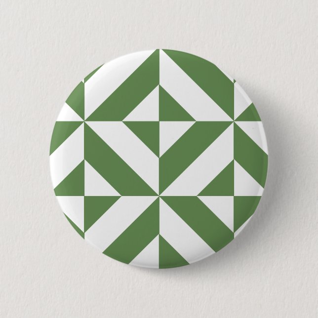 Dark Grass Green Geometric Deco Cube Pattern Pinback Button (Front)