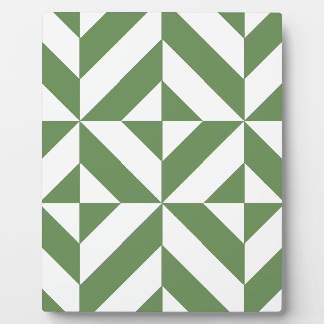 Dark Grass Green Geometric Deco Cube Pattern Plaque (Front)