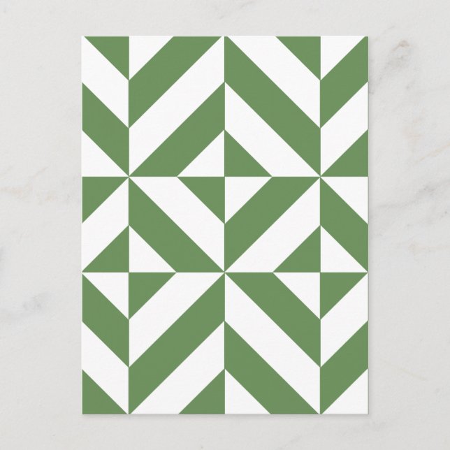 Dark Grass Green Geometric Deco Cube Pattern Postcard (Front)