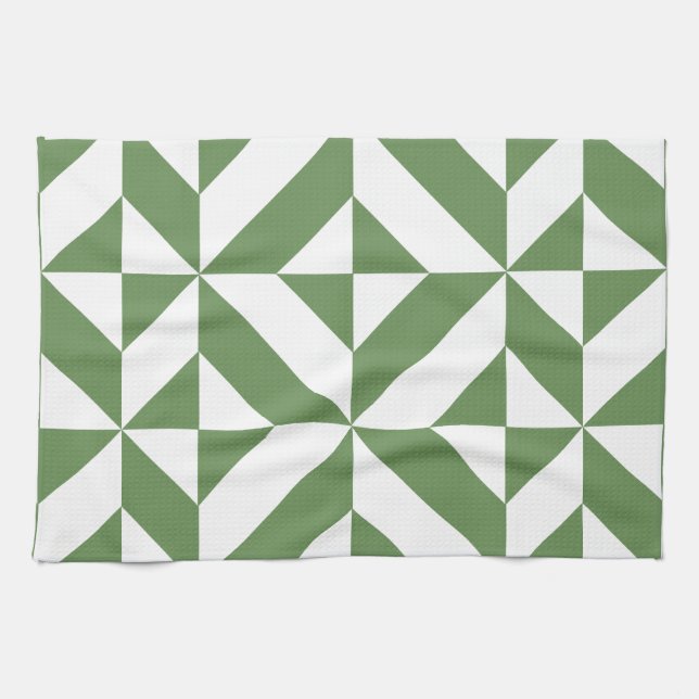Dark Grass Green Geometric Deco Cube Pattern Towel (Horizontal)