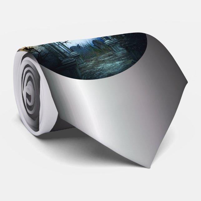 Dark Graveyard Background Neck Tie (Rolled)