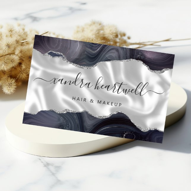 Dark Gray Agate Silver Glitter Luxury Business Card (Creator Uploaded)