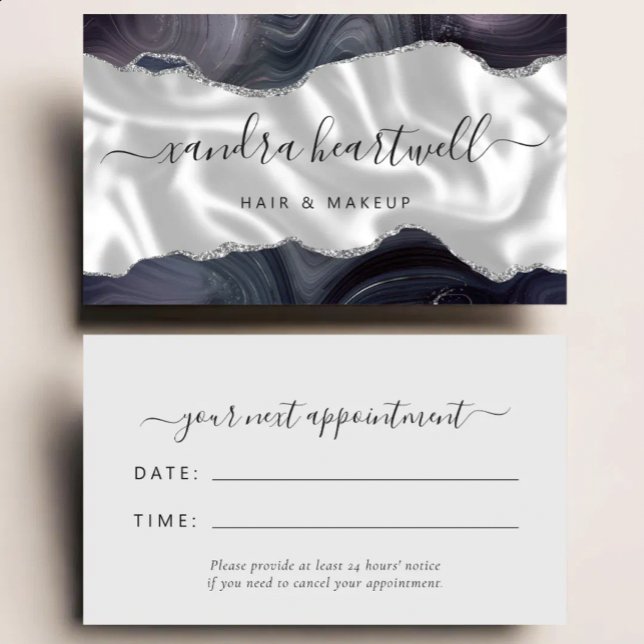 Dark Gray Agate Silver Glitter Stylist Appointment Business Card (Creator Uploaded)