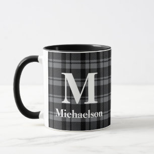 Dark Gray and Black Plaid with Monogram Name Mug