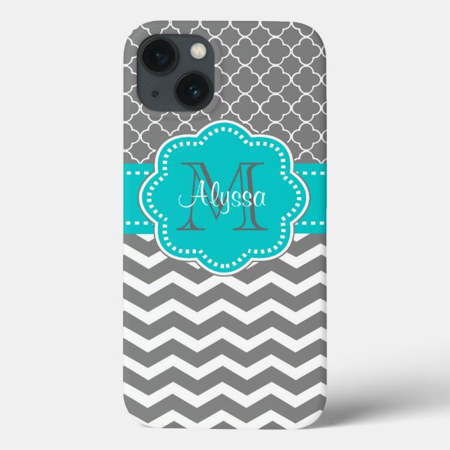 Dark Gray and Blue Chevron Personalized Case-Mate iPhone Case (Back)