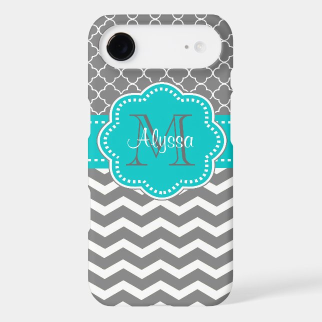 Dark Gray and Blue Chevron Personalized Case-Mate iPhone Case (Back)