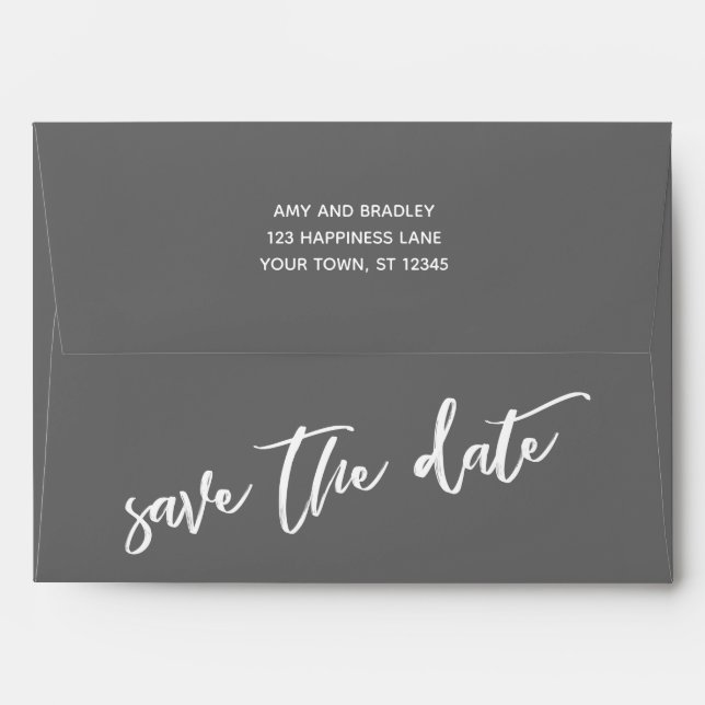 Dark Gray and Casual Handwriting Save the Date Envelope (Back (Top Flap))