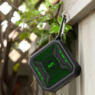 Dark gray and green geometric gaming background bluetooth speaker