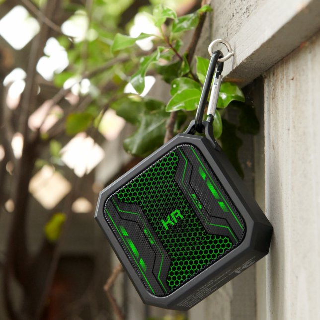 Dark gray and green geometric gaming background bluetooth speaker (Inisitu)