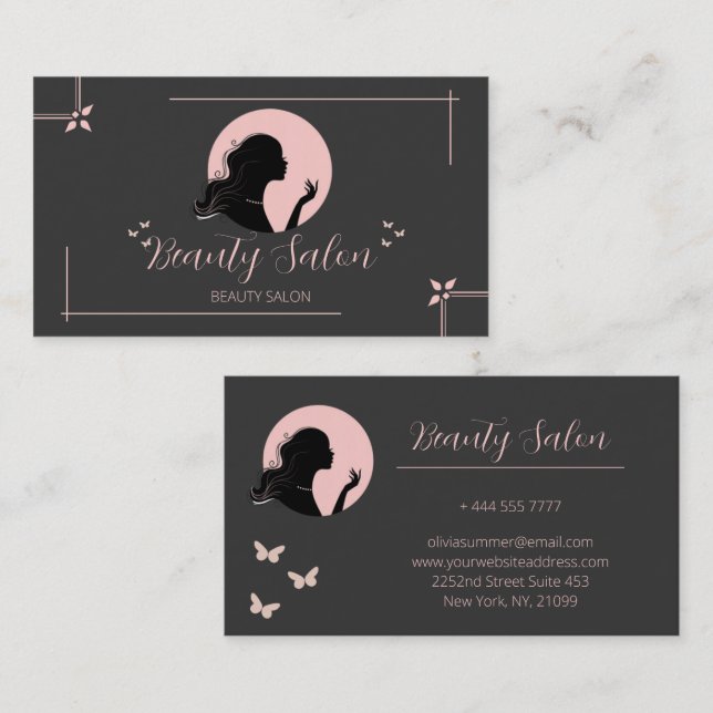 Dark Gray and Pink Beauty Salon  Business Card (Front/Back)