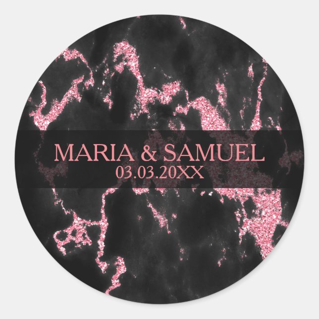 Dark Gray And Pink Glitter- Thank You Classic Round Sticker (Front)