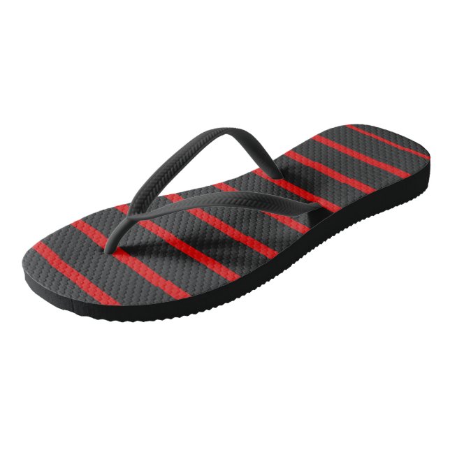 Dark Gray and Red Stripes Flip Flops (Angled)