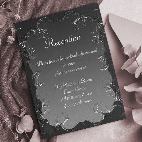 Dark Gray and Silver Vintage Wedding Reception  Enclosure Card