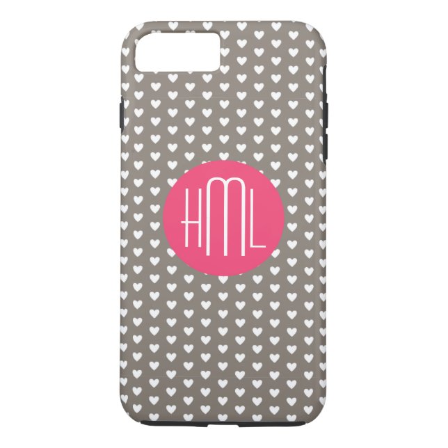 Dark Gray and Violet Red  Heart Pattern Monogram Case-Mate iPhone Case (Back)