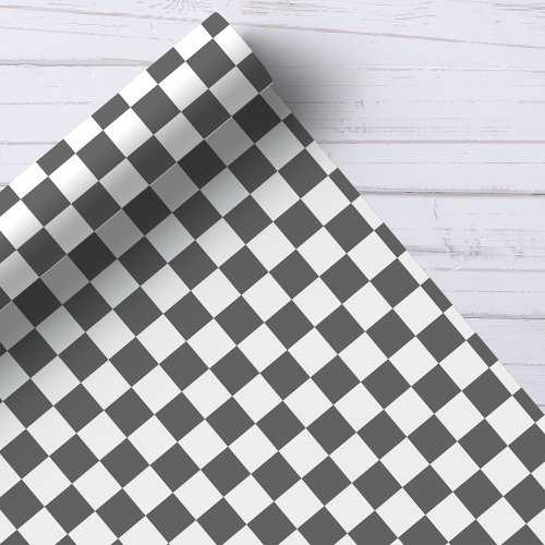 Dark Gray and White Checkerboard Pattern Wrapping Paper