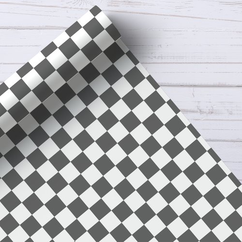 Dark Gray And White Checkerboard Pattern Wrapping Paper