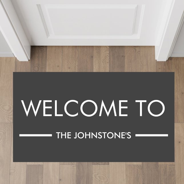 Dark Gray And White Family Name Personalized Doormat (Creator Uploaded)