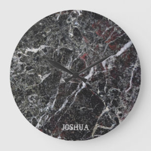 Dark Gray And White Marble Stone Monogram Large Clock