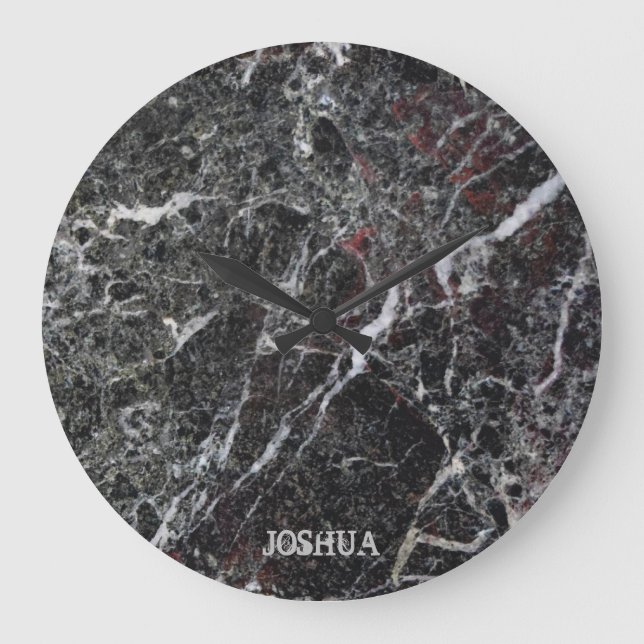 Dark Gray And White Marble Stone Monogram Large Clock (Front)