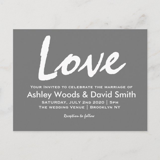 Dark Gray and White Modern Script Invitation (Front)