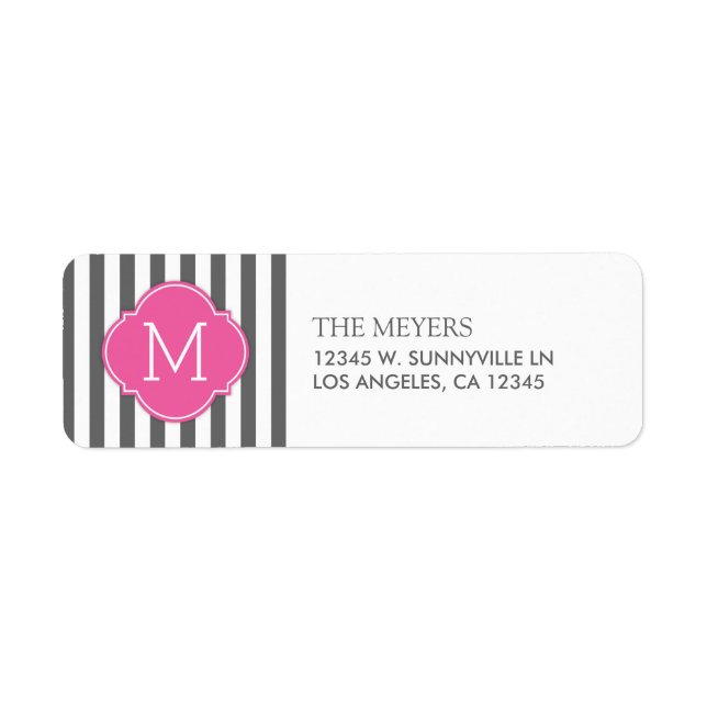 Dark Gray and White Modern Stripes with Monogram Label (Front)