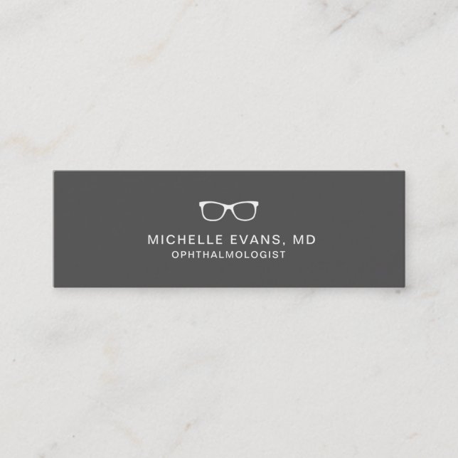 Dark Gray and White Ophthalmologist Glasses Logo Mini Business Card (Front)