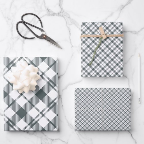 Dark Gray and White Plaid Wrapping Paper Sheets