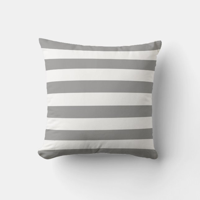 Dark Gray and White Stripe Pattern Throw Pillow (Front)